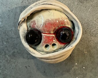 Mummy head, ceramic sculpture, wall hanging, skull