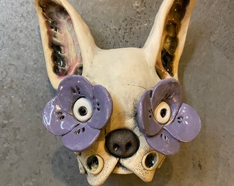 Frenchie, wall hanging, French Bulldog, ceramic sculpture