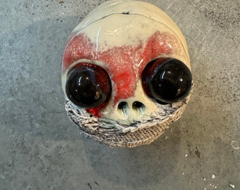 Mummy head, ceramic sculpture, wall hanging, skull