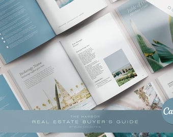 Harbor Coastal Real Estate Buyer’s Guide | Editable Canva Template for Realtors | Coastal-Themed Home Buying Guide | Instant Download