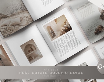 The Cove Real Estate Buyer&#39;s Guide Template | Coastal-Themed Editable Canva Template for Realtors | Luxury Real Estate | Instant Download |