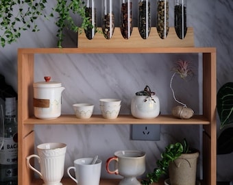 Handgemaakte kersenhouten plank voor koffiestation: 3-laags verstelbare organizer