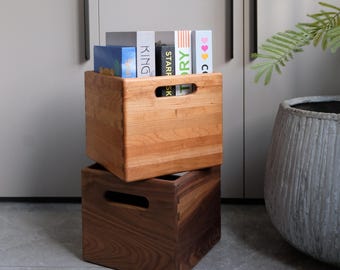 Solid Wood Montessori Toy Box | Stackable Kids Organizer