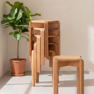 Solid Wood Stackable Stool | Minimalist Side Table, Beech, Cherry, Walnut