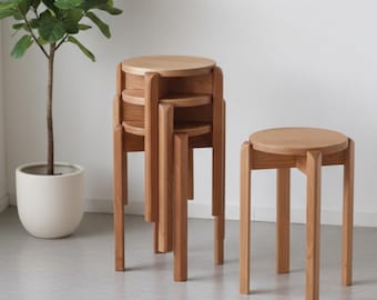 Handmade Cherry Wood Stacking Stool | Modern Nesting Side Table