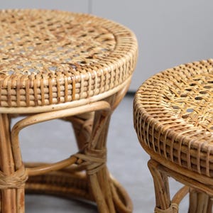 Natural Rattan Accent Table | Handcrafted Rattan Stool | Bali Deco Style Side Table | Tropical Vacation-Inspired Furniture