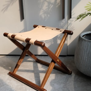 Foldable Leather Stool: Modern Minimalist Vanity Chair