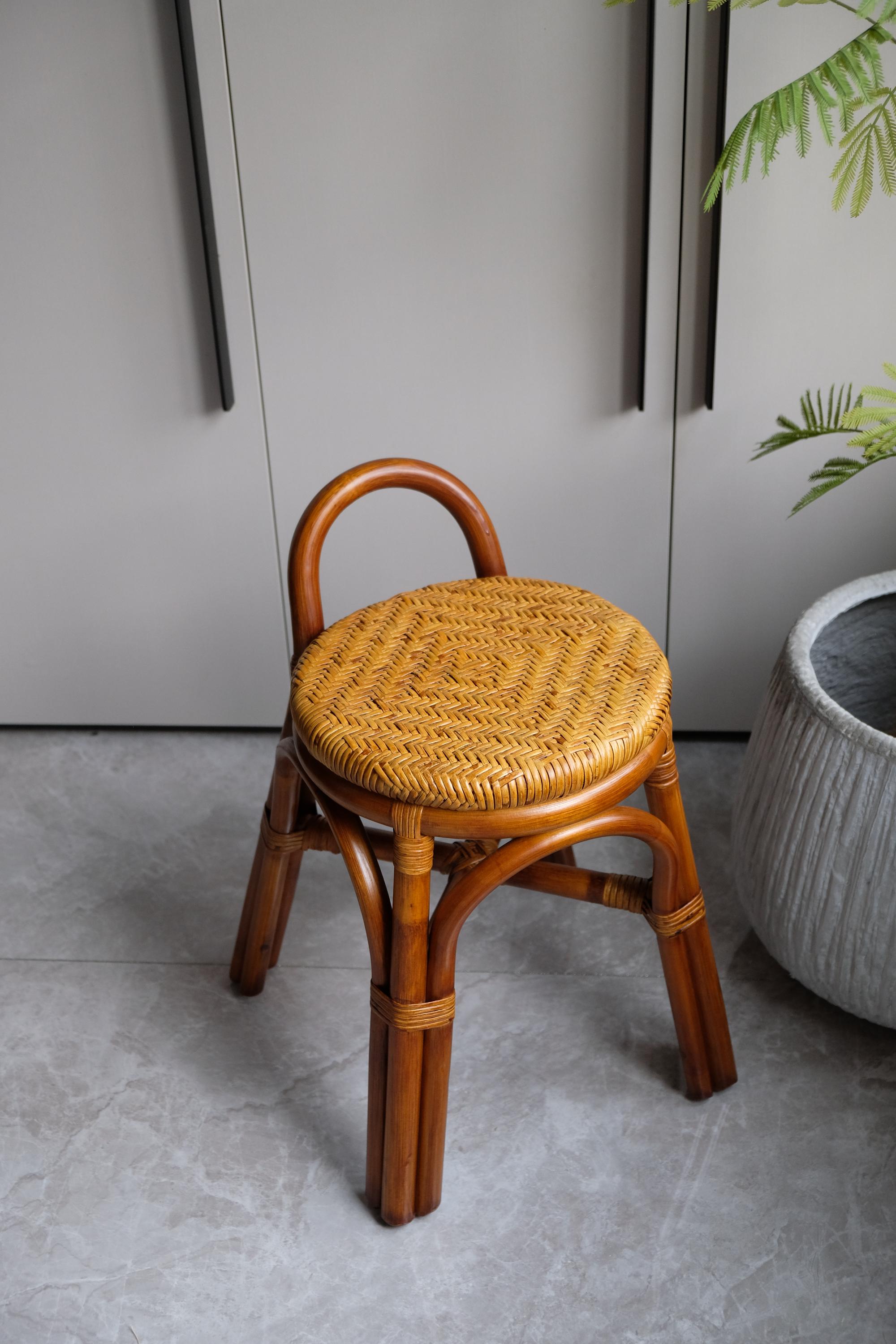 Handcrafted Rattan Stool With Handle | Portable Woven Seat - Etsy