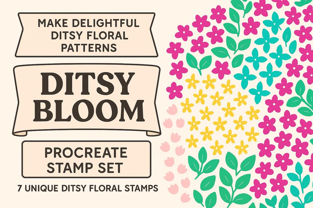 Ditsy Floral Procreate Stamp Set - Flower and Leaf Stamps - Pattern ...
