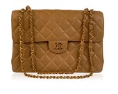 Authentic Chanel Vintage Beige Quilted Leather Double Face Shoulder Bag