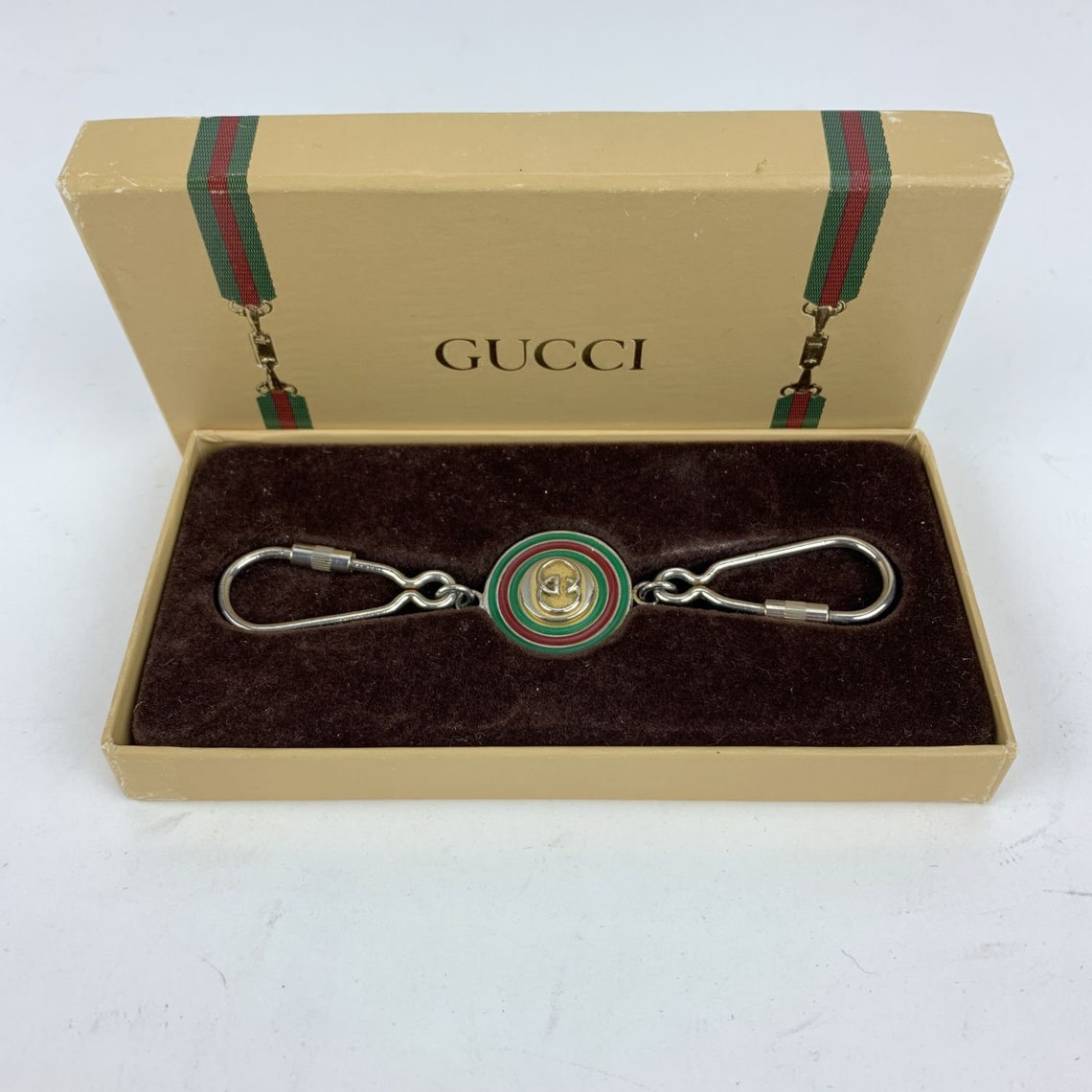 Authentic Gucci Vintage GG Logo Double Keyring Key Ring With Etsy