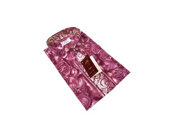 Authentiek Ingram vintage magenta sierlijke scrollwork viscose herenshirt maat XL