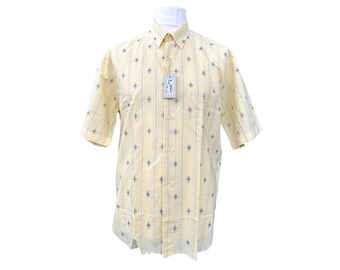 Authentic Gianza Vintage Yellow Dobby Weave Cotton Short Sleeve Shirt Size M