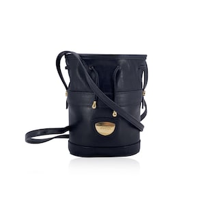 Authentic Gucci Vintage Black Leather Drawstring Mini Bucket Bag