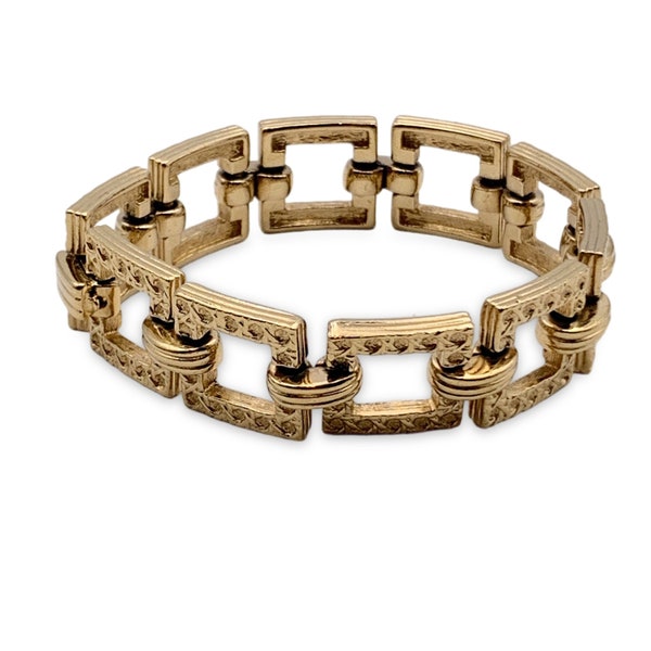 Authentique bracelet à maillons carrés en métal doré vintage Christian Dior