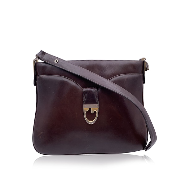 Authentic Gucci Vintage Dark Brown Leather Shoulder Bag Handbag
