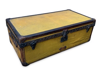 Authentic Louis Vuitton Antique Orange Yellow Vuittonite Cabin Steamer Trunk