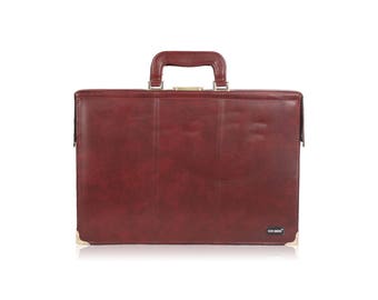 Authentic SUN SHOW Vintage Burgundy Leather Briefcase Attache Work Bag
