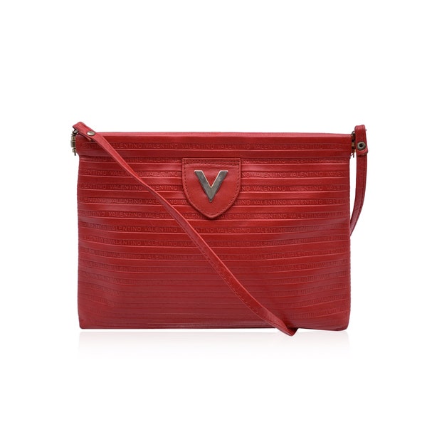 Authentic Mario Valentino Vintage Embossed Red Leather Shoulder Bag