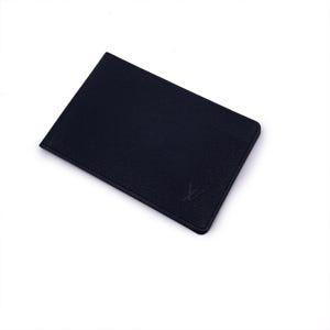 Porta-documentos de identificação autêntico Louis Vuitton Vintage Black Taiga Leather