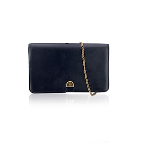 Authentic Christian Dior Vintage Navy Blue Leather Flap Shoulder Bag