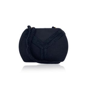 Authentic Yves Saint Laurent Vintage Black Ribbed Fabric Shoulder Bag