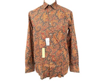 Authentic Fabio Inghirami Vintage Brown Paisley Cotton Men Shirt Size 39/15,5 M