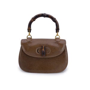 Authentic Gucci Rare Vintage Brown Leather Bamboo Top Handle Bag Handbag