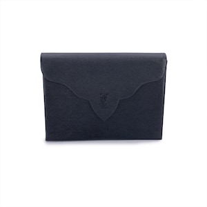Authentic Yves Saint Laurent Vintage Black Leather YSL Logo Flap Clutch Purse
