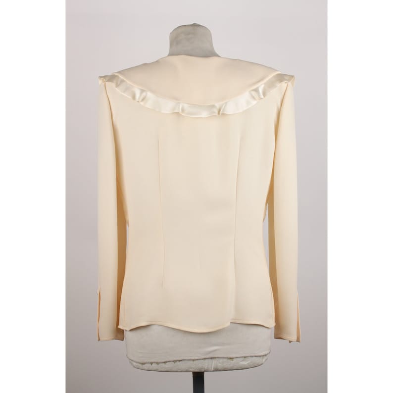 Authentic Valentino Vintage Ivory Silky Blazer Jacket with Ruffles Size 10