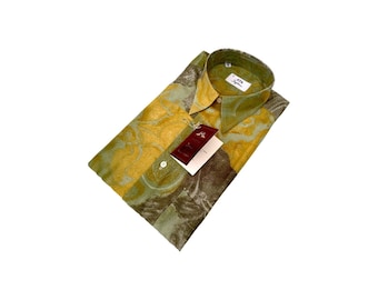 Autentica camicia da uomo Ingram Vintage in viscosa con stampa marmorizzata verde, taglia 36/14 XS