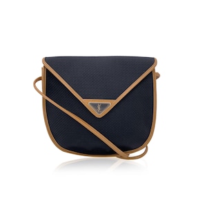 Authentic Yves Saint Laurent Vintage Black Textured Canvas Crossbody Bag