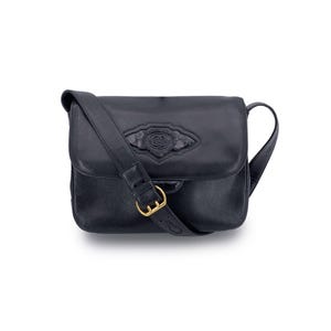 Authentic Gucci Vintage Black Leather Flap GG Logo Shoulder Bag