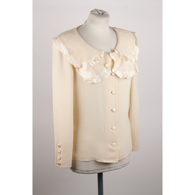 Authentic Valentino Vintage Ivory Silky Blazer Jacket with Ruffles Size 10