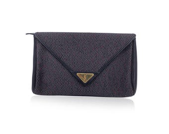 Oryginalna torebka kopertówka Yves Saint Laurent Vintage Grey Black z teksturowanego płótna