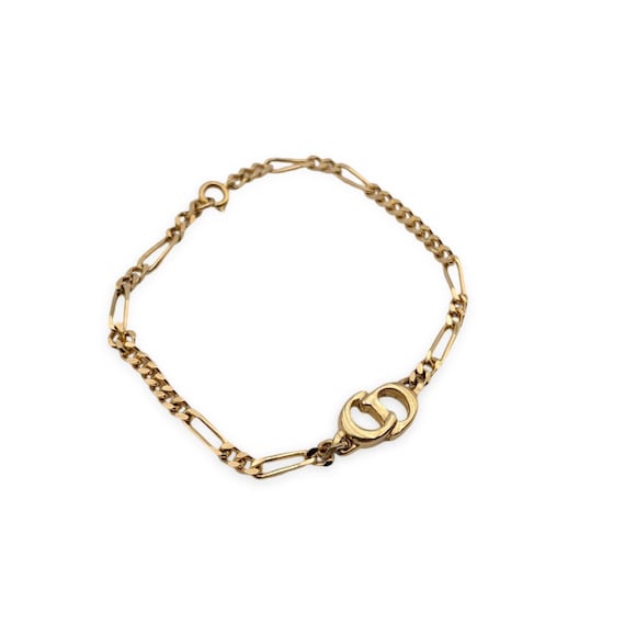 Authentic Christian Dior Vintage Gold Metal CD Logo Chain Bracelet