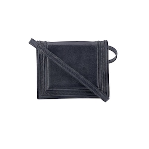 Authentic Yves Saint Laurent Vintage Black Leather Small Convertible Bag