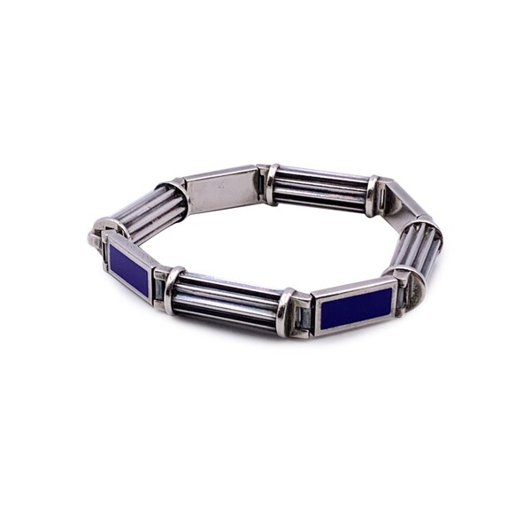 Authentic Gucci Vintage Sterling Silver 925 Blue Enamel Bracelet Bangle