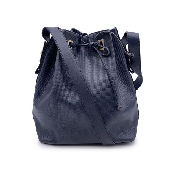 Authentic Fendi Vintage Blue Textured Leather Shoulder Drawstring Bucket Bag