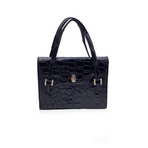 Authentic Celine Vintage Black Leather Handbag Top Handle Bag