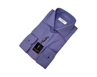 Authentic Yves Saint Laurent Vintage Blue Micro Check Men Shirt Size 41/16