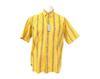 Authentic Gianza Vintage Yellow Medallion Stripes Short Sleeve Shirt Size M