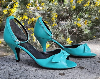 Vintage turquoise strikschoenen, echt leer *** GRATIS VERZENDING