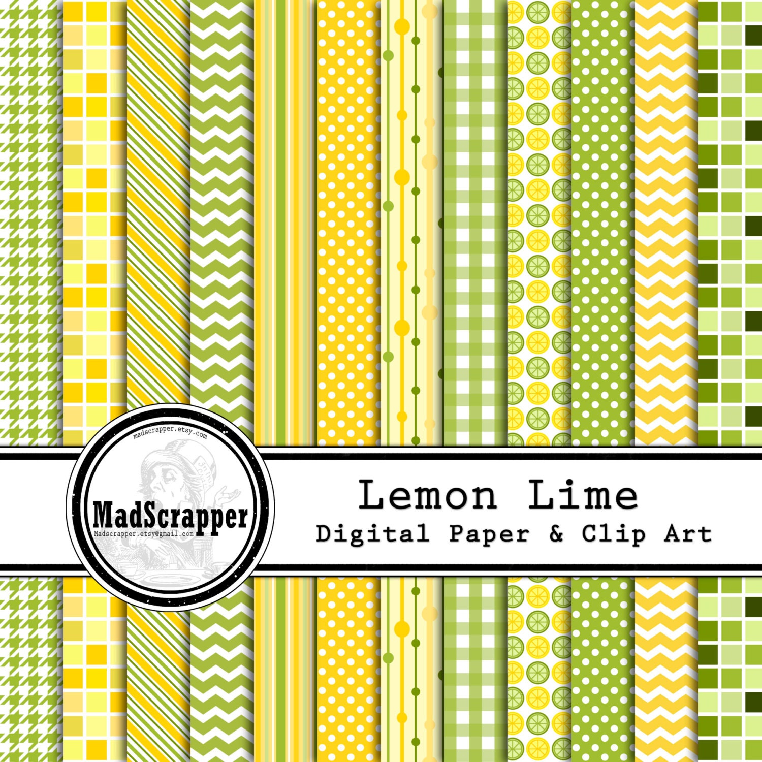 Download Digital Scrapbook Paper Lemon Lime 12 Patterns 4 Solids 12 ...