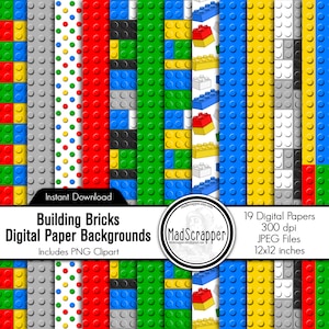 Digital Scrapbook Paper Building Bricks Digital Building Bricks Paper Pack Instant Download PLUS Clipart