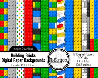 Digital Scrapbook Paper Building Bricks Digital Building Bricks Paper Pack Instant Download PLUS Clipart