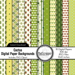 Scrapbook digitale Carta Carta cactus Sfondi e clip art in carta digitale Cactus Download istantaneo