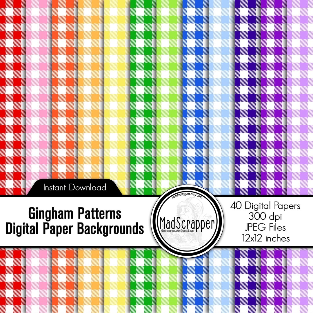 Gingham Scrapbook Paper: Digital Gingham Paper Backgrounds Rainbow ...