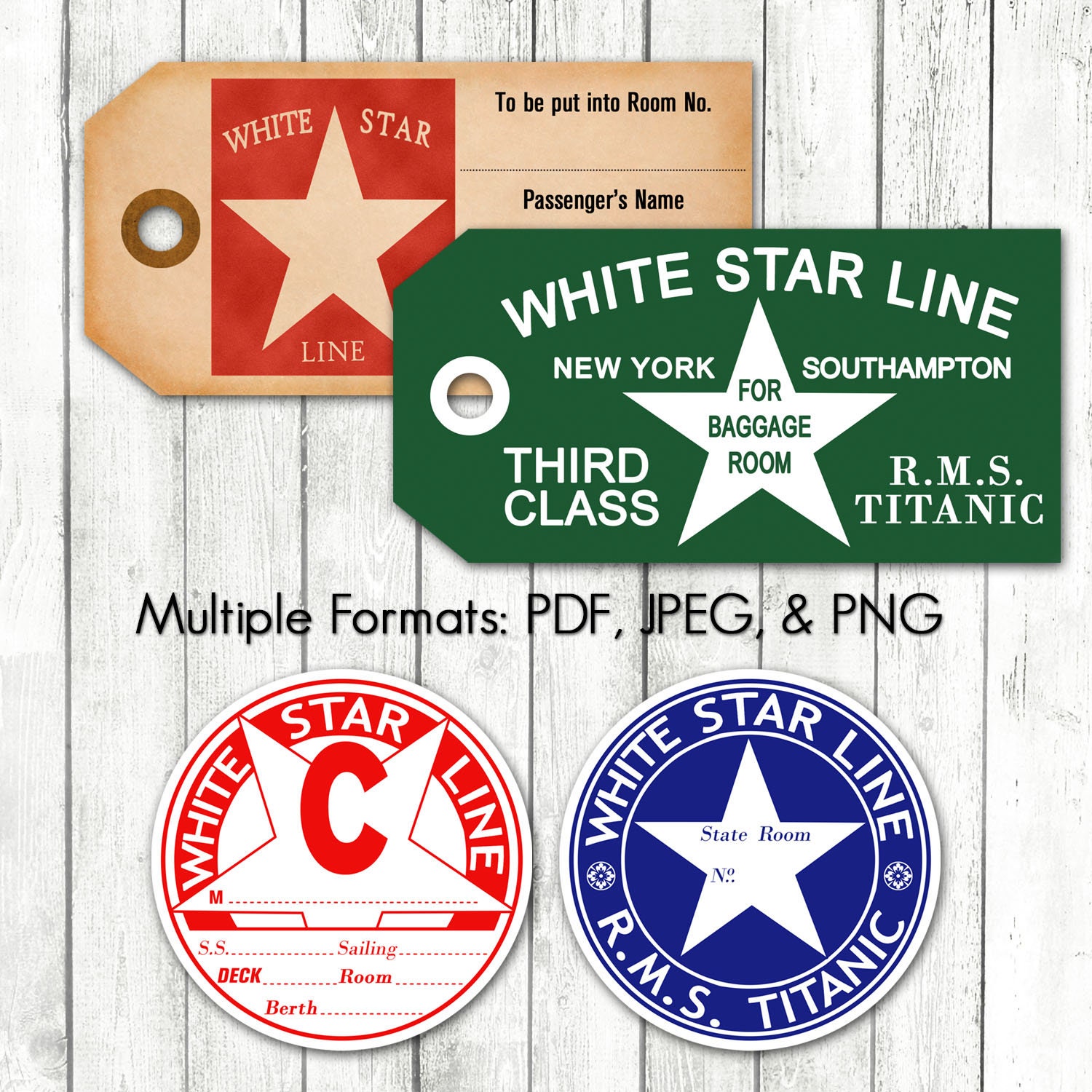 White Star Line Titanic First Class Luggage Tags!! Rare Circa 1912 Style  Tags!!