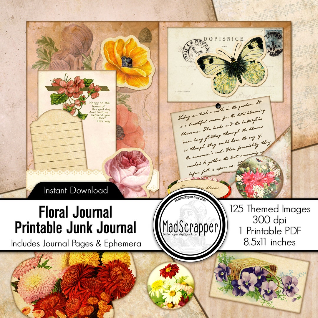 digital-printable-journal-kit-floral-themed-journal-kit-junk-journal-traveler-s-journal-bullet-journal-digital-download-etsy for Free Printable Junk Journal Pages Pdf Digital Printable Journal Kit Floral Themed Journal Kit Junk Journal Traveler's Journal Bullet Journal Digital Download - Etsy for Free Printable Junk Journal Pages Pdf